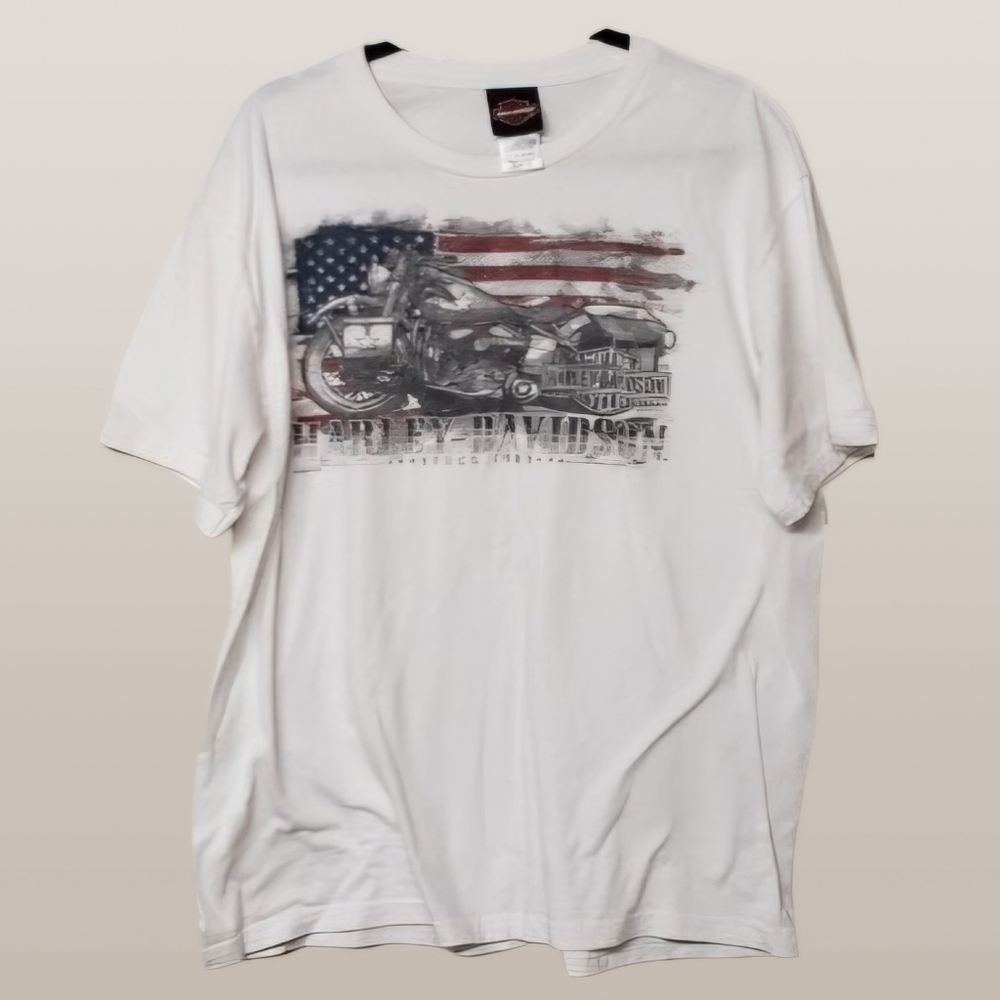 Harley Davidson Mens Extra Large T Shirt White American Flag Motorcycle 2018